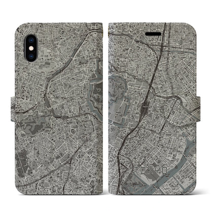 【東京（東京都）】地図柄iPhoneケース（手帳タイプ）モノトーン・iPhone XS / X 用
