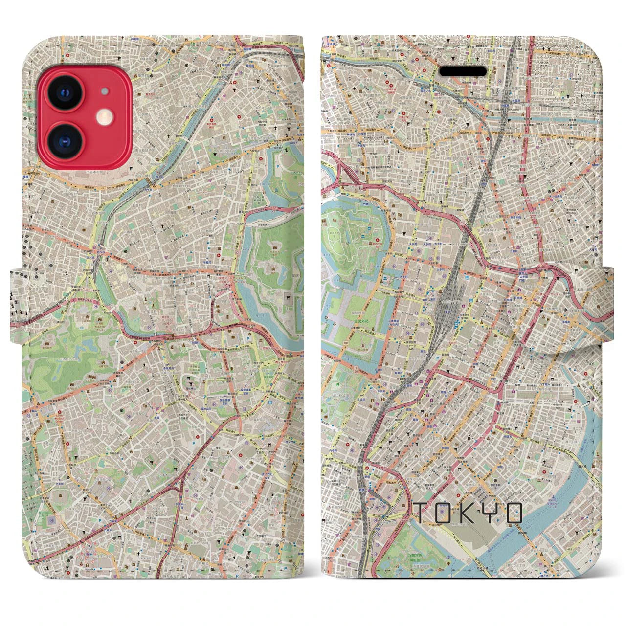【東京】地図柄iPhoneケース（手帳両面タイプ・ナチュラル）iPhone 11 用