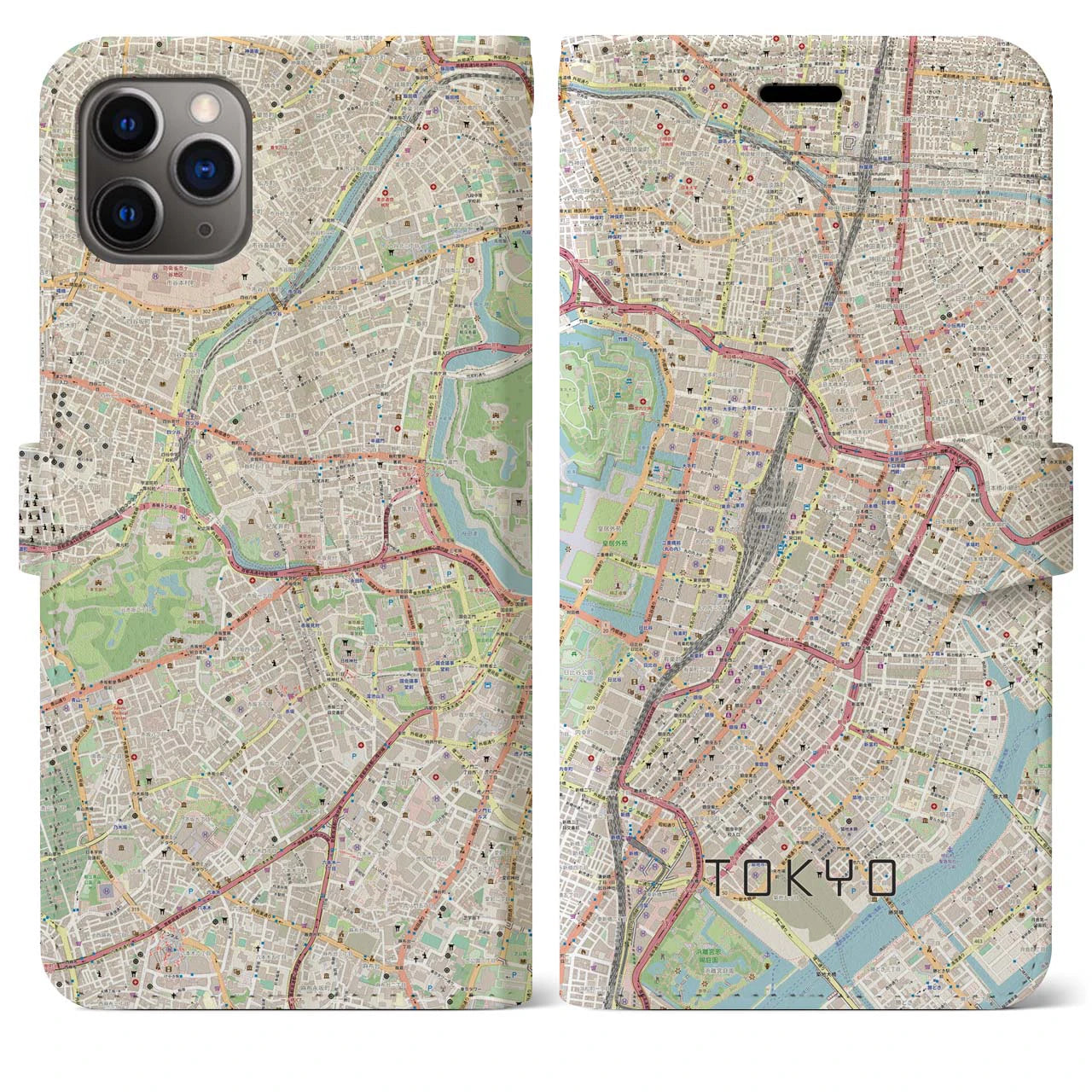 【東京】地図柄iPhoneケース（手帳両面タイプ・ナチュラル）iPhone 11 Pro Max 用