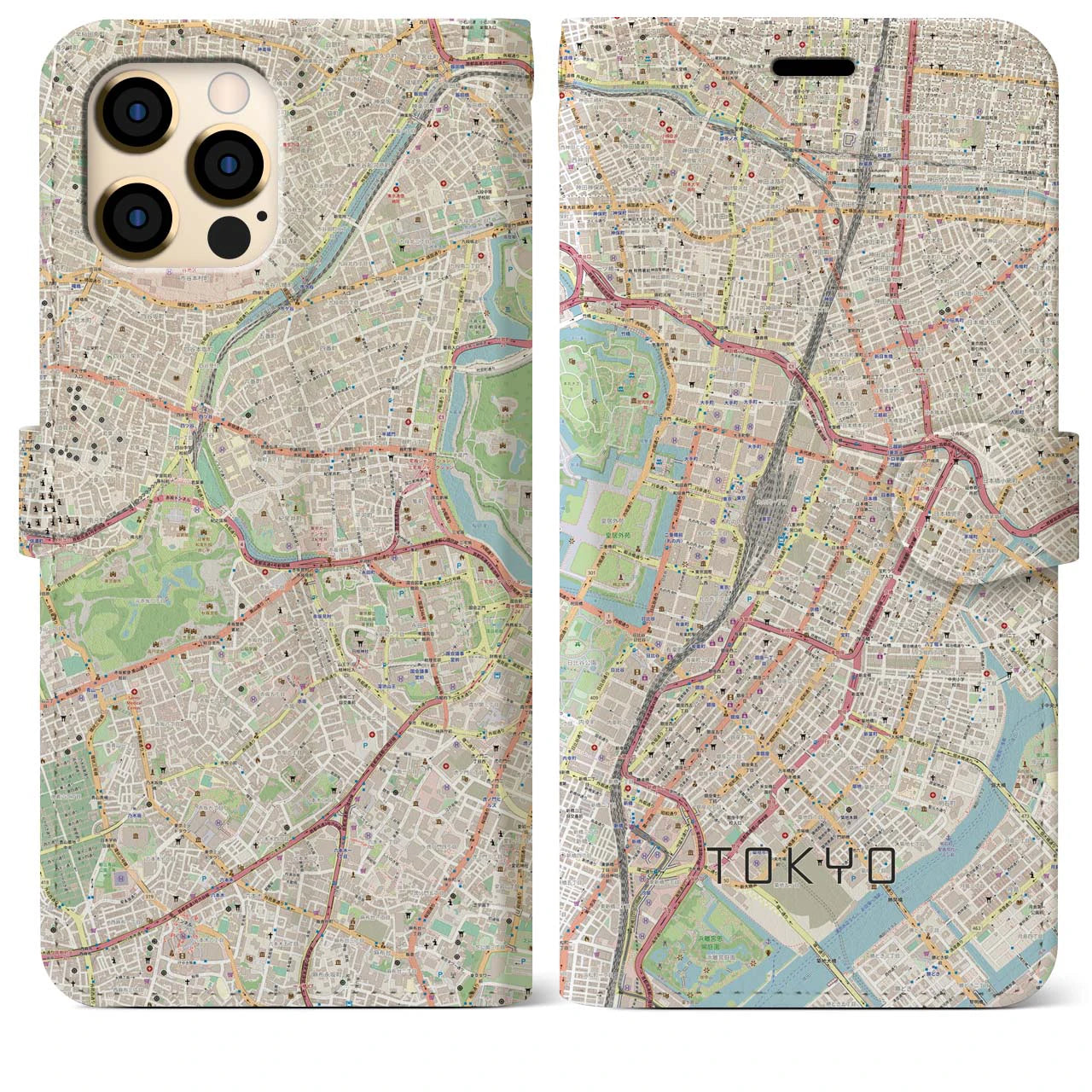 【東京】地図柄iPhoneケース（手帳両面タイプ・ナチュラル）iPhone 12 Pro Max 用