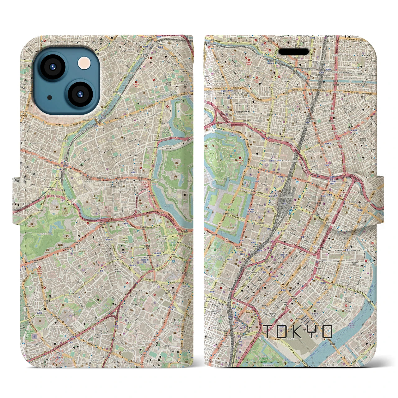【東京】地図柄iPhoneケース（手帳両面タイプ・ナチュラル）iPhone 13 用