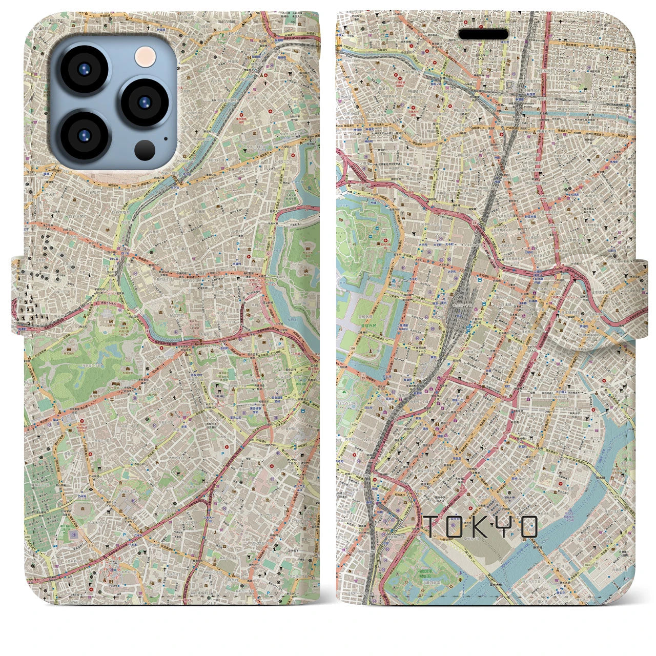 【東京】地図柄iPhoneケース（手帳両面タイプ・ナチュラル）iPhone 13 Pro Max 用