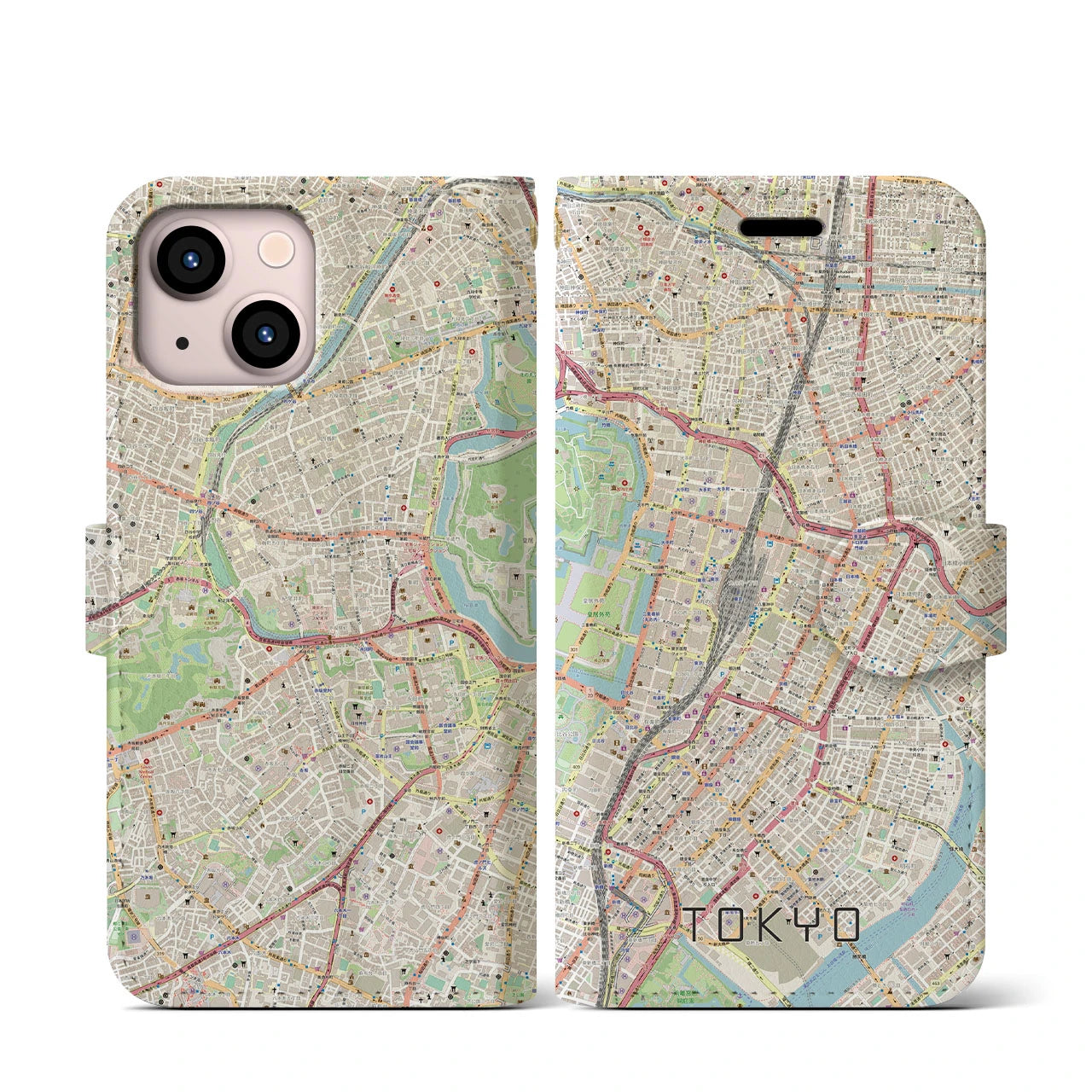 【東京】地図柄iPhoneケース（手帳両面タイプ・ナチュラル）iPhone 13 mini 用