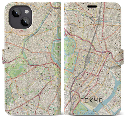 【東京（東京都）】地図柄iPhoneケース（手帳タイプ）ナチュラル・iPhone 14 Plus 用
