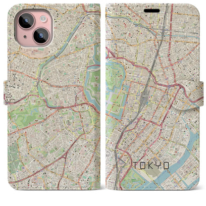 【東京（東京都）】地図柄iPhoneケース（手帳タイプ）ナチュラル・iPhone 15 Plus 用