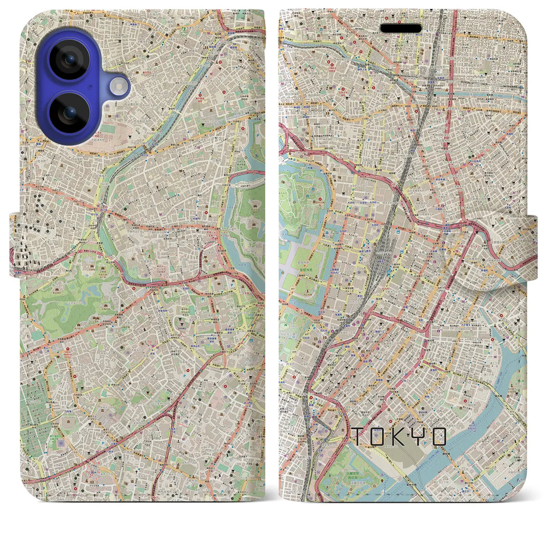 【東京(東京都)】地図柄iPhoneケース(手帳タイプ)ナチュラル・iPhone 16 Pro Max 用