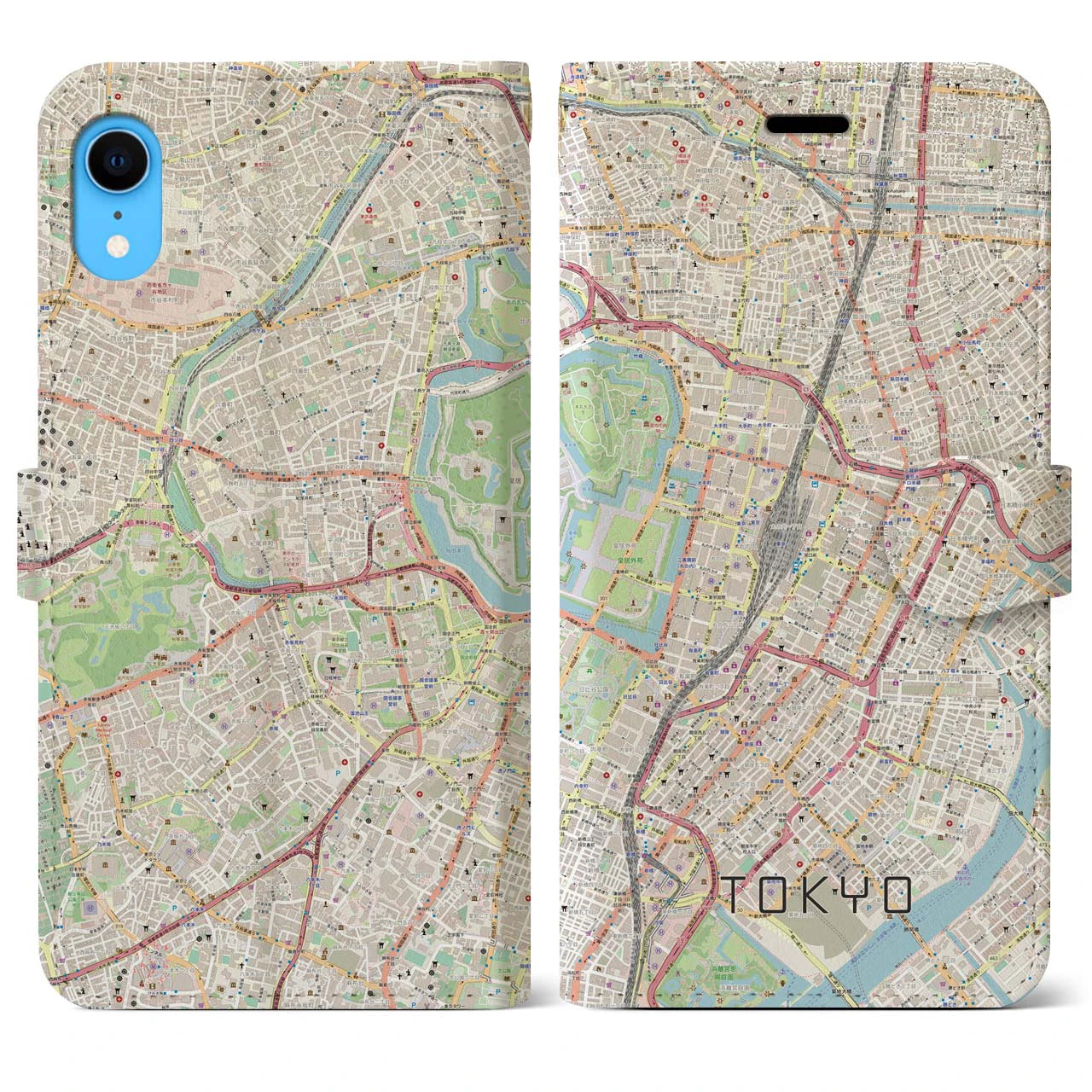 【東京】地図柄iPhoneケース（手帳両面タイプ・ナチュラル）iPhone XR 用