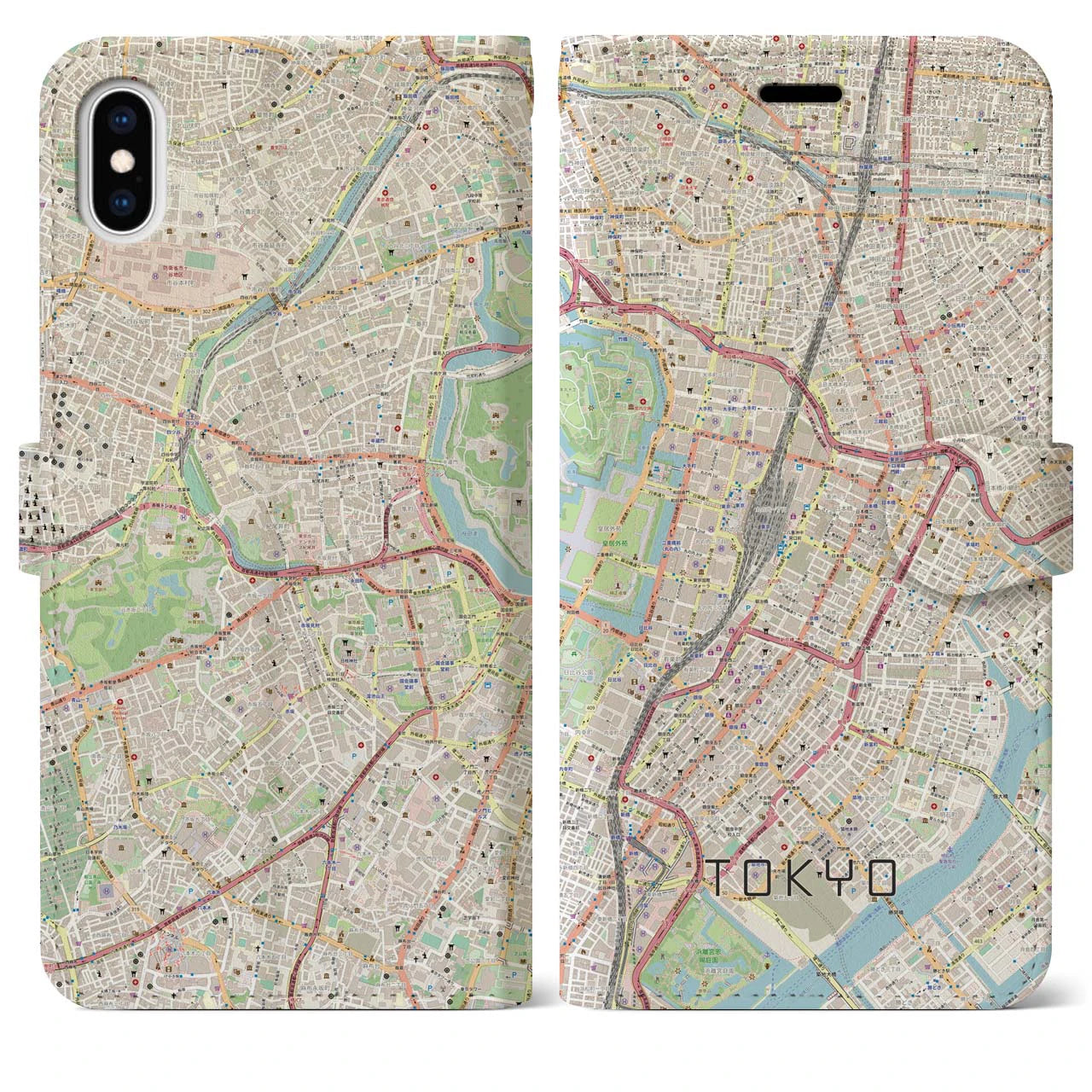 【東京】地図柄iPhoneケース（手帳両面タイプ・ナチュラル）iPhone XS Max 用