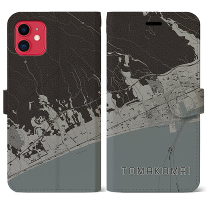 【苫小牧（北海道）】地図柄iPhoneケース（手帳タイプ）モノトーン・iPhone 11 用