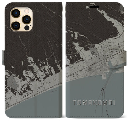 【苫小牧（北海道）】地図柄iPhoneケース（手帳タイプ）モノトーン・iPhone 12 Pro Max 用