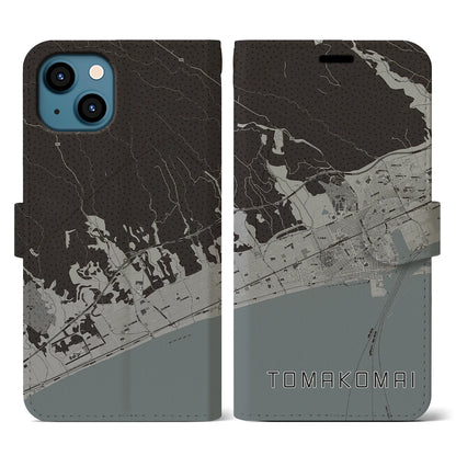 【苫小牧（北海道）】地図柄iPhoneケース（手帳タイプ）モノトーン・iPhone 13 用