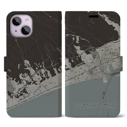 【苫小牧（北海道）】地図柄iPhoneケース（手帳タイプ）モノトーン・iPhone 14 用