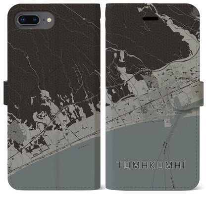 【苫小牧（北海道）】地図柄iPhoneケース（手帳タイプ）モノトーン・iPhone 8Plus /7Plus / 6sPlus / 6Plus 用