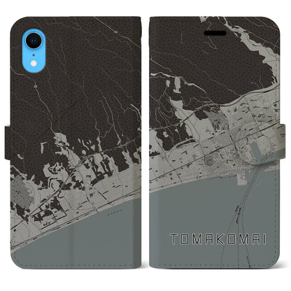 【苫小牧（北海道）】地図柄iPhoneケース（手帳タイプ）モノトーン・iPhone XR 用