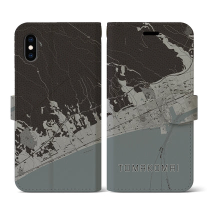 【苫小牧（北海道）】地図柄iPhoneケース（手帳タイプ）モノトーン・iPhone XS / X 用