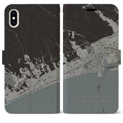 【苫小牧（北海道）】地図柄iPhoneケース（手帳タイプ）モノトーン・iPhone XS Max 用