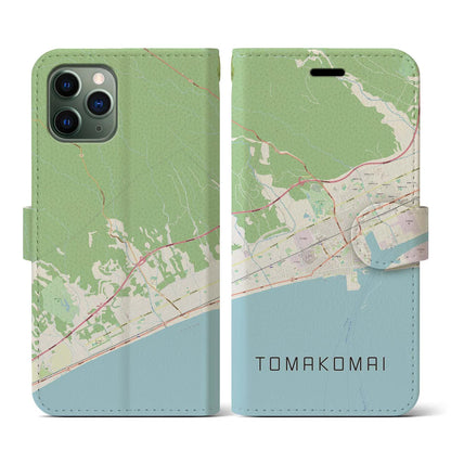 【苫小牧（北海道）】地図柄iPhoneケース（手帳タイプ）ナチュラル・iPhone 11 Pro 用