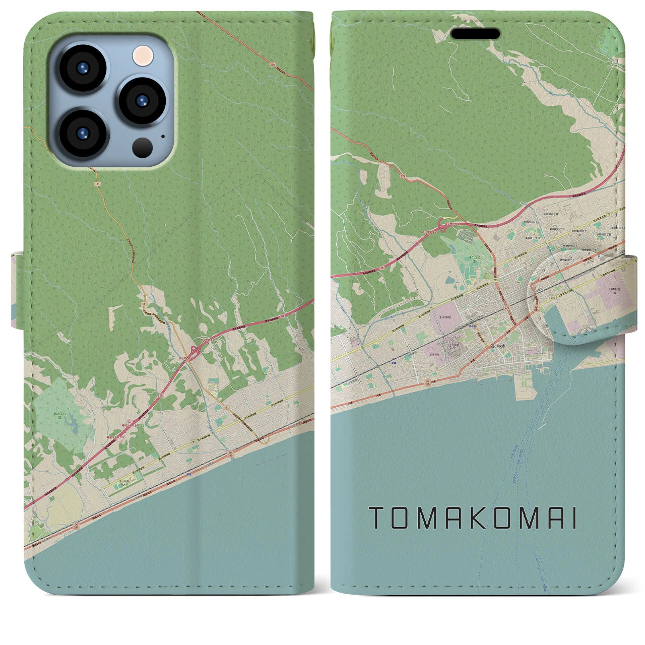 【苫小牧】地図柄iPhoneケース（手帳両面タイプ・ナチュラル）iPhone 13 Pro Max 用