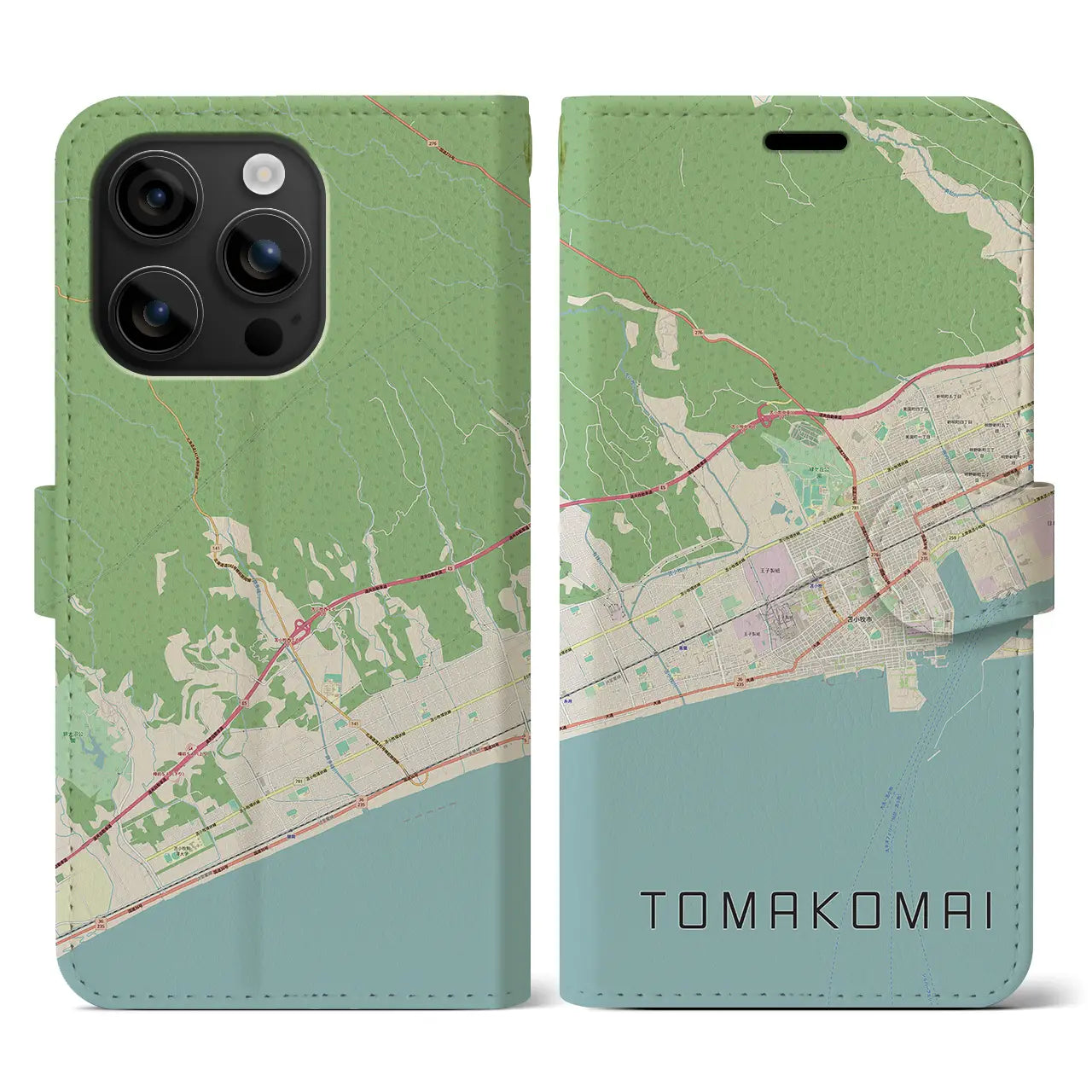 【苫小牧（北海道）】地図柄iPhoneケース（手帳タイプ）ナチュラル・iPhone 16 用