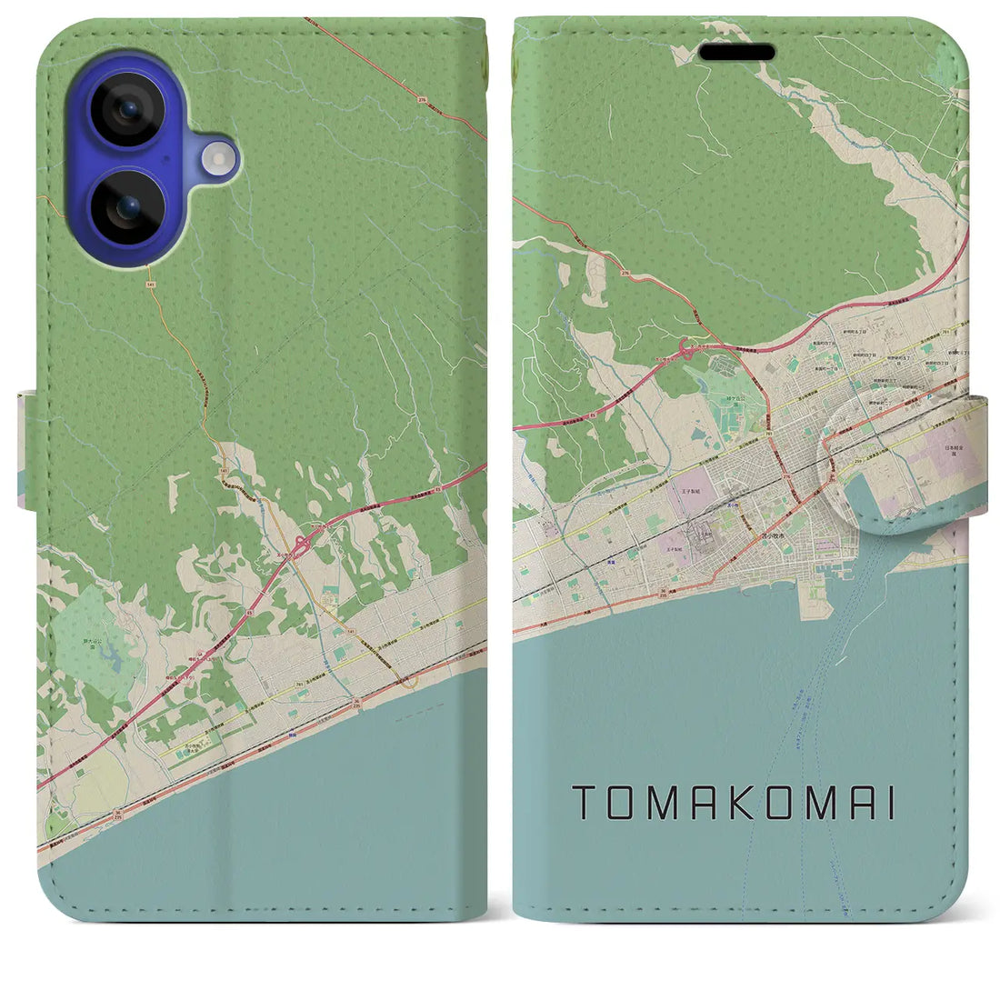 【苫小牧（北海道）】地図柄iPhoneケース（手帳タイプ）ナチュラル・iPhone 16 Pro Max 用