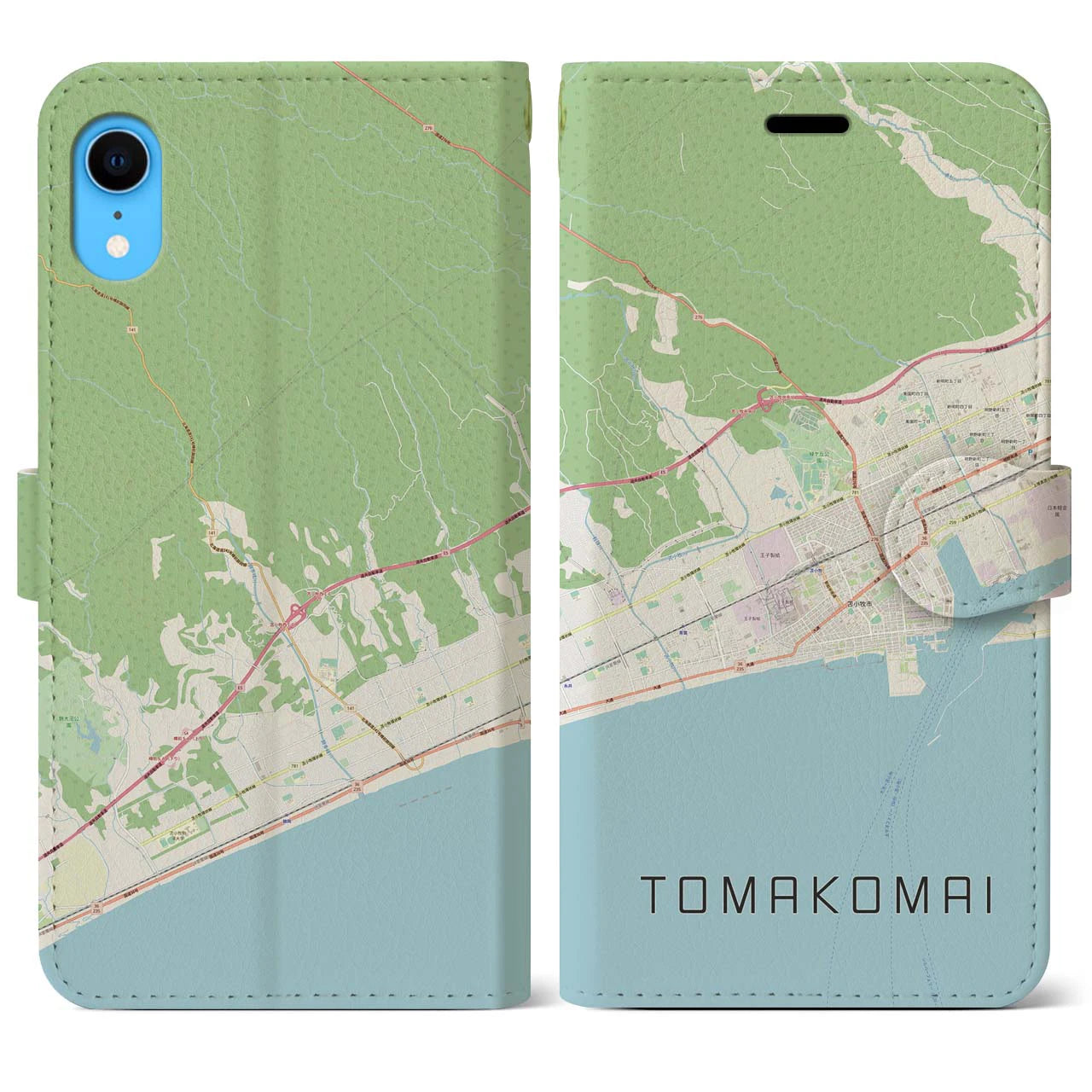 【苫小牧】地図柄iPhoneケース（手帳両面タイプ・ナチュラル）iPhone XR 用