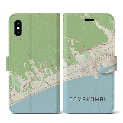 【苫小牧（北海道）】地図柄iPhoneケース（手帳タイプ）ナチュラル・iPhone XS / X 用