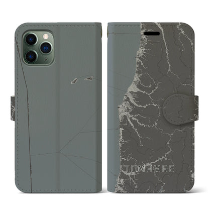 【苫前（北海道）】地図柄iPhoneケース（手帳タイプ）モノトーン・iPhone 11 Pro 用