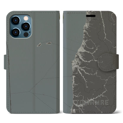 【苫前（北海道）】地図柄iPhoneケース（手帳タイプ）モノトーン・iPhone 12 / 12 Pro 用