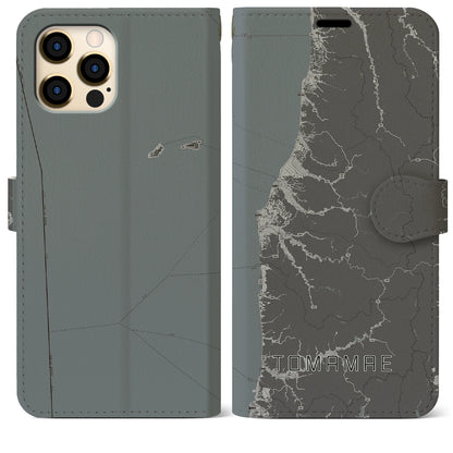 【苫前（北海道）】地図柄iPhoneケース（手帳タイプ）モノトーン・iPhone 12 Pro Max 用