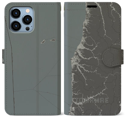 【苫前（北海道）】地図柄iPhoneケース（手帳タイプ）モノトーン・iPhone 13 Pro Max 用