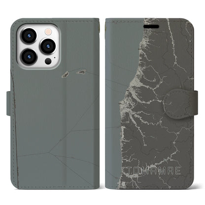 【苫前（北海道）】地図柄iPhoneケース（手帳タイプ）モノトーン・iPhone 13 Pro 用