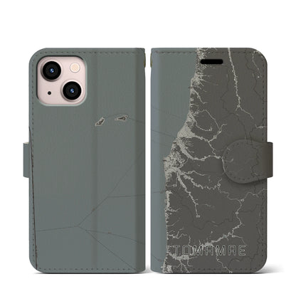 【苫前（北海道）】地図柄iPhoneケース（手帳タイプ）モノトーン・iPhone 13 mini 用