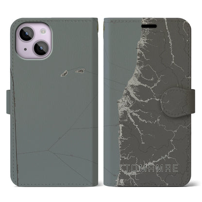 【苫前（北海道）】地図柄iPhoneケース（手帳タイプ）モノトーン・iPhone 14 用