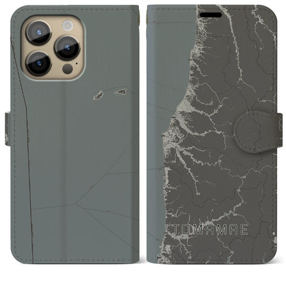 【苫前（北海道）】地図柄iPhoneケース（手帳タイプ）モノトーン・iPhone 14 Pro Max 用