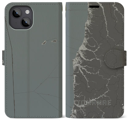 【苫前（北海道）】地図柄iPhoneケース（手帳タイプ）モノトーン・iPhone 14 Plus 用