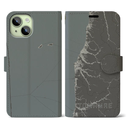 【苫前（北海道）】地図柄iPhoneケース（手帳タイプ）モノトーン・iPhone 15 用