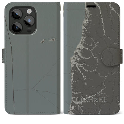 【苫前（北海道）】地図柄iPhoneケース（手帳タイプ）モノトーン・iPhone 15 Pro Max 用