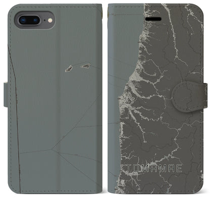 【苫前（北海道）】地図柄iPhoneケース（手帳タイプ）モノトーン・iPhone 8Plus /7Plus / 6sPlus / 6Plus 用