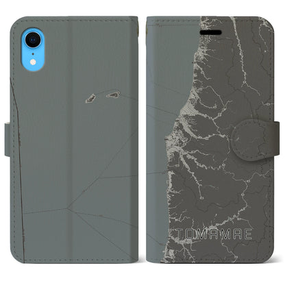 【苫前（北海道）】地図柄iPhoneケース（手帳タイプ）モノトーン・iPhone XR 用