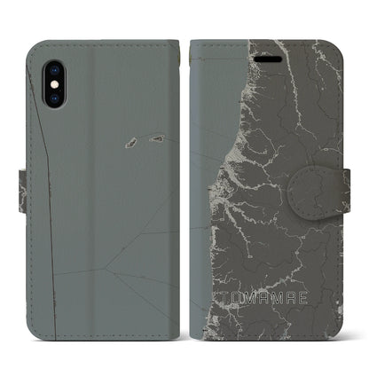 【苫前（北海道）】地図柄iPhoneケース（手帳タイプ）モノトーン・iPhone XS / X 用