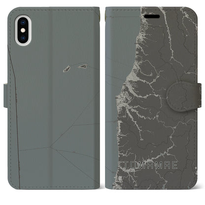 【苫前（北海道）】地図柄iPhoneケース（手帳タイプ）モノトーン・iPhone XS Max 用