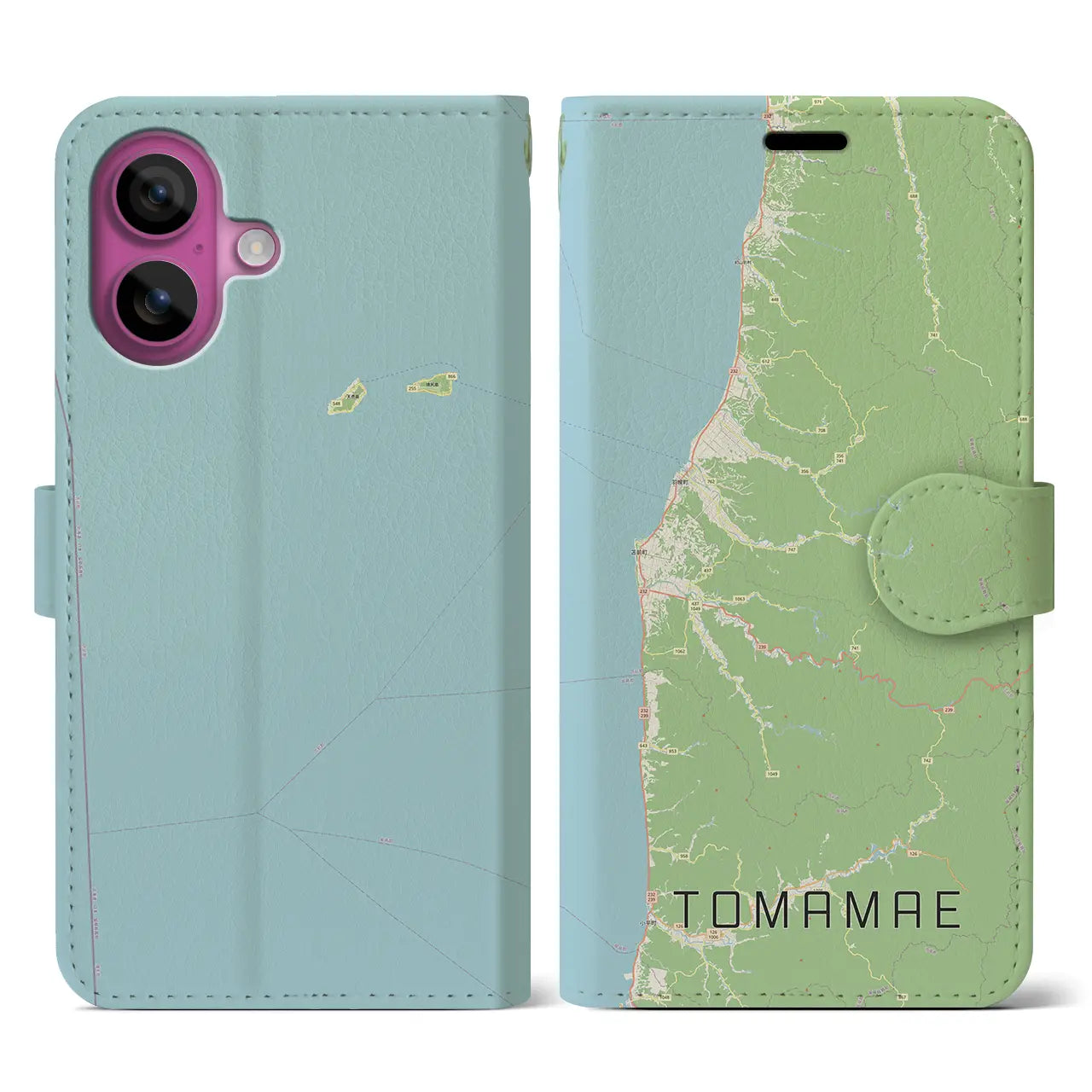 【苫前（北海道）】地図柄iPhoneケース（手帳タイプ）ナチュラル・iPhone 16 Pro 用