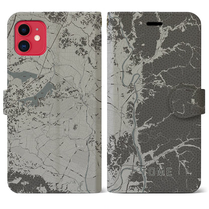 【登米（宮城県）】地図柄iPhoneケース（手帳タイプ）モノトーン・iPhone 11 用