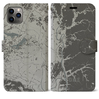 【登米（宮城県）】地図柄iPhoneケース（手帳タイプ）モノトーン・iPhone 11 Pro Max 用