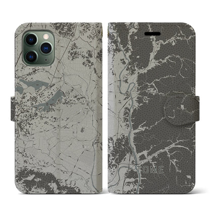 【登米（宮城県）】地図柄iPhoneケース（手帳タイプ）モノトーン・iPhone 11 Pro 用