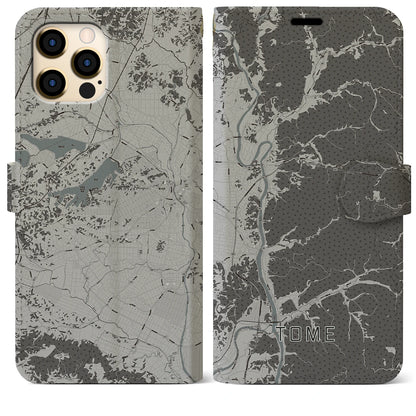 【登米（宮城県）】地図柄iPhoneケース（手帳タイプ）モノトーン・iPhone 12 Pro Max 用