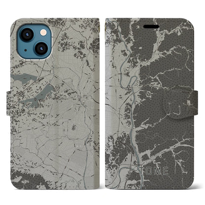 【登米（宮城県）】地図柄iPhoneケース（手帳タイプ）モノトーン・iPhone 13 用