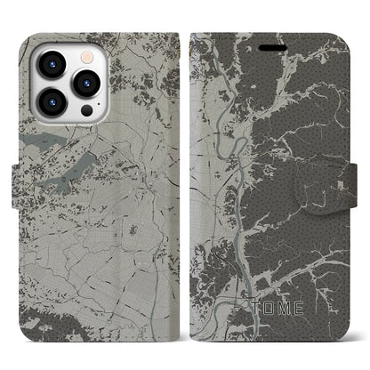 【登米（宮城県）】地図柄iPhoneケース（手帳タイプ）モノトーン・iPhone 13 Pro 用