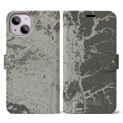 【登米（宮城県）】地図柄iPhoneケース（手帳タイプ）モノトーン・iPhone 14 用