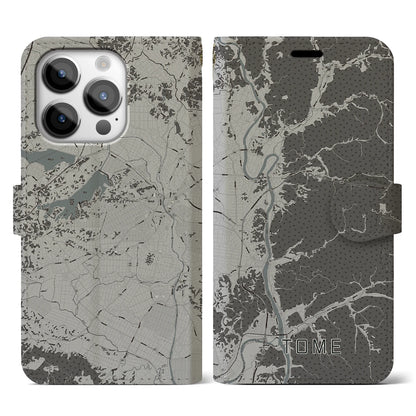 【登米（宮城県）】地図柄iPhoneケース（手帳タイプ）モノトーン・iPhone 14 Pro 用